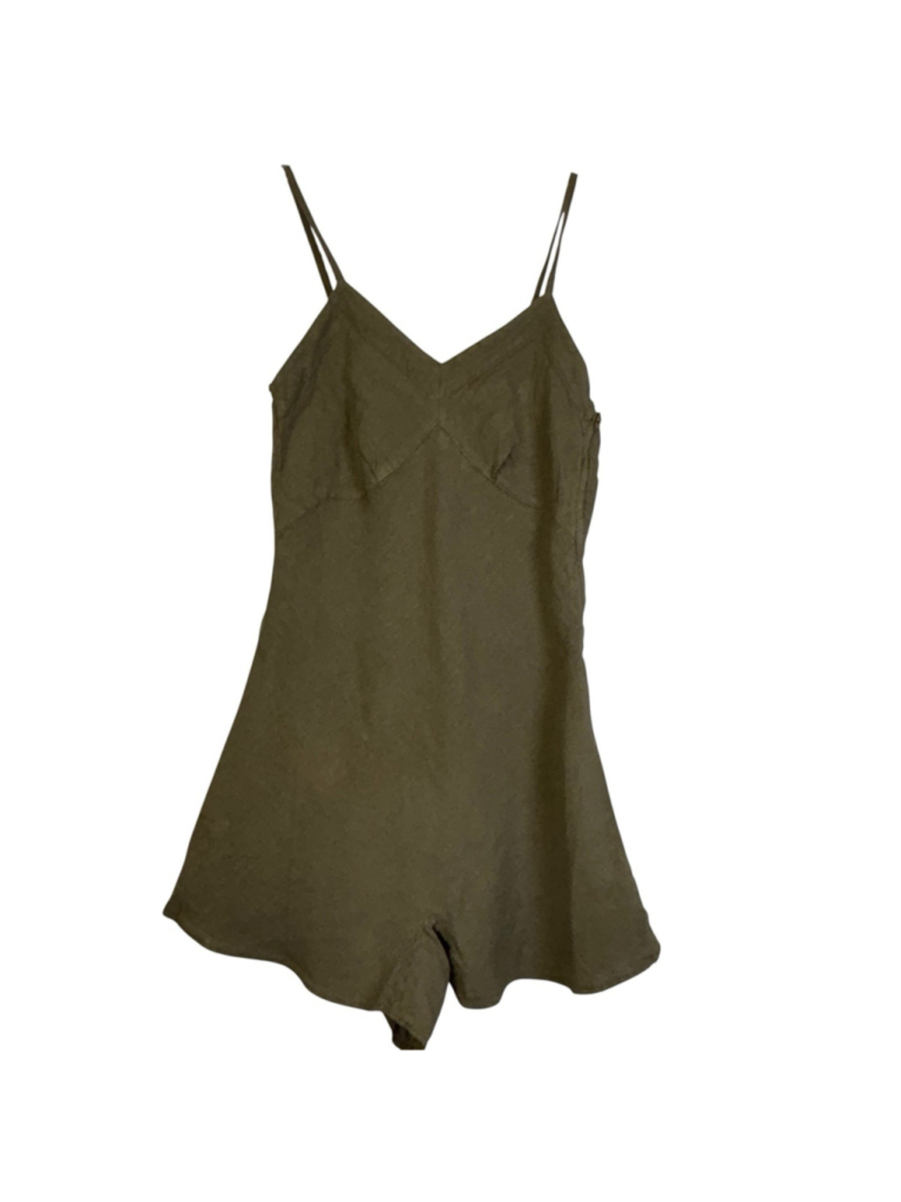 Vtg Gianfranco Ferre Gieffeffe Romper Olive Green Linen Made in Italy 90s Sz 4